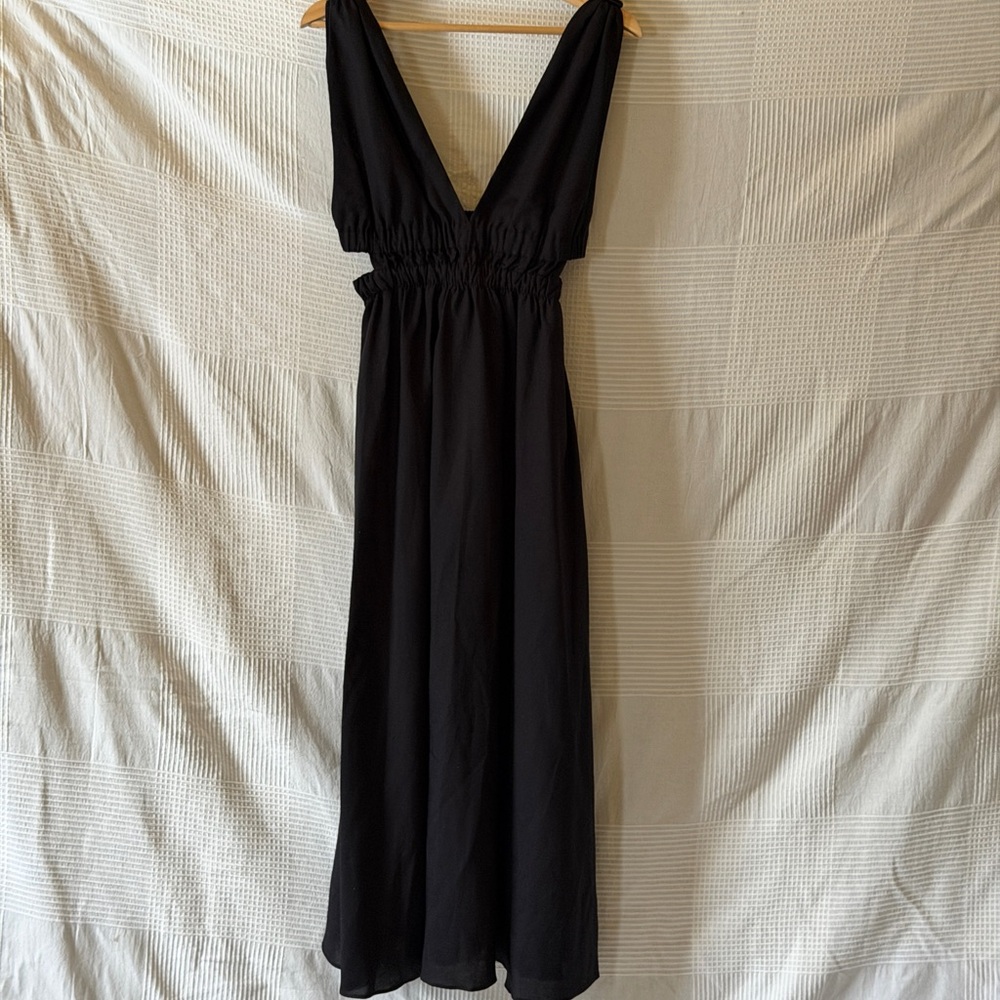 Zara Cut Out Linen Blend Midi Dress